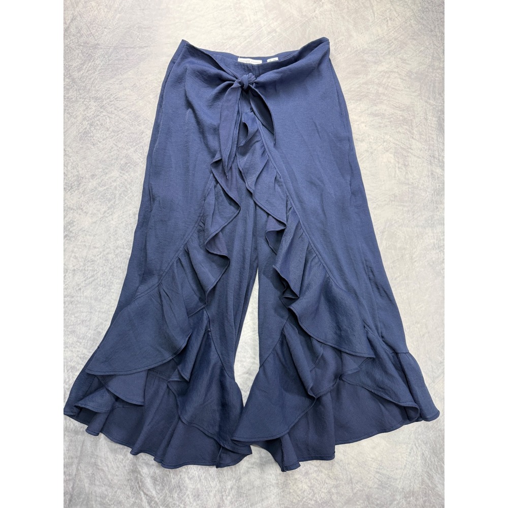 Feather Bone Anthropologie Ruffle Tie Front Wide Leg Pants 4P‎ vacation coquette